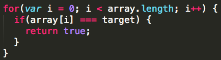 Loop through an array, checking if each value is equal to the target