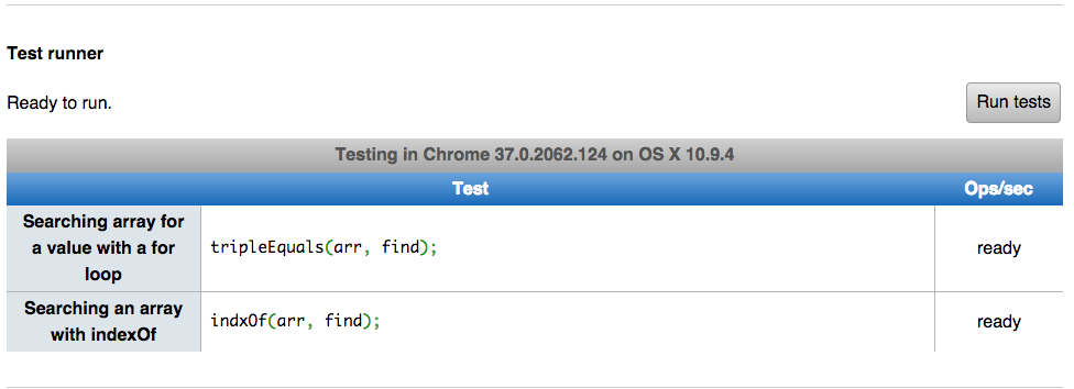 Test runner window where you click to run the tests