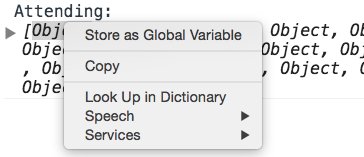Box showing the options for right click