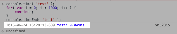 Duration of .049ms printed in console to complete test.